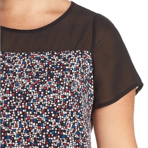 Vince Camuto 'Mosaic Flutter' Mixed Media Top Sz1X - Picture 3 of 11